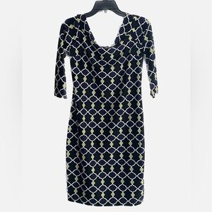 Jude Connally Geometric Off Shoulder Navy Blue Yellow Dress Size Medium
